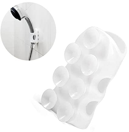 Shower Head Holder Silicone Shower Head Holder Adjustable Shower Head Bracket Wall Mounting Suction Cup Bracket for Standard Shower Hose Broom Mop (White)
