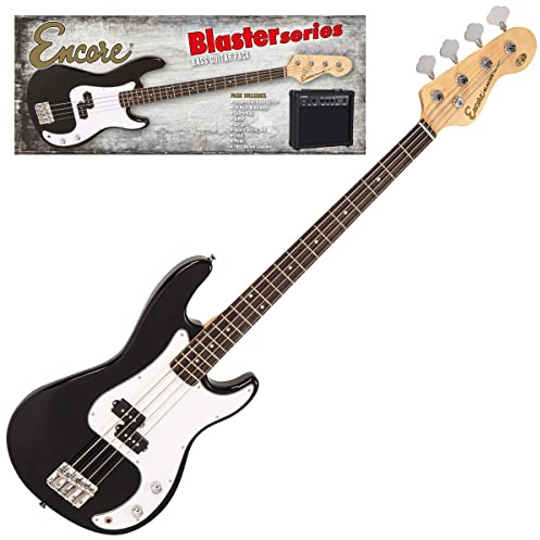 Encore E40 Blaster Bassgitarren-Set, glänzend, Schwarz