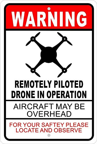 CCPARTON Metal Sign Warning Drone in Operation Aircraft Overhead Signs Warning Traffic Road Street Caution Sign Indoor Outdoor Signs for Home Office Work 8x12 Inches