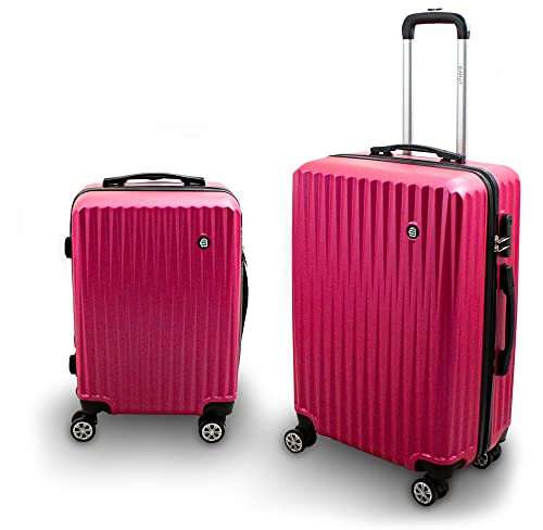 Lacestone Barut Kofferset M + L 2-teilig Reisekoffer Trolley Hartschalenkoffer ABS Teleskopgriff Modell General (Pink)