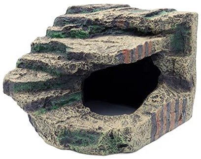 JIHAQUA Stor reptiltanks tillbehör i harts, gömställe, grotta, habitatdekor för leopard, geckoödlor, sköldpadda