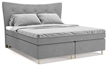 PANDA MÖBEL Colorado Boxspringbett 180 x 200 cm Doppelbett mit hochwertiger Pocket-Matratze und Topper, Polsterbett, Bett, Bettgestell, Stilvoll, Schlafzimmer, Modern (Grau 1, 180 x 200 cm)