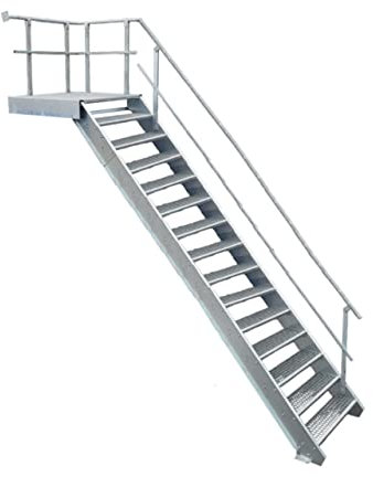 Podesttreppe / 14 Stufen + Podest Stahltreppe mit Geländer rechts/Stufenbreite 100cm / Geschosshöhe 250-320cm