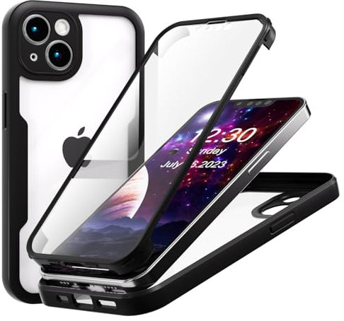 ZHOUDSAEIFD Hülle für iPhone 13, 360° Ganzkörperschutz Stoßfeste Handyhülle in Militärqualität mit Displayschutzfolie - Schwarz