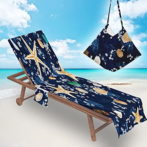 Surwin Schonbezug Für Gartenliege Strandliegenauflage Frottee Liegenauflage Stuhl Strandtuch Sun Lounger Bezug mit Tasche Sporthandtuch 3D für Sommer Garten Schwimmen (75x210cm,Dunkelblau)