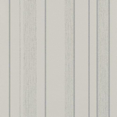 Stripe Wallpaper - Plain Heavyweight - Designer Wallpaper for Living Room Bedroom Kitchen Office Space 343354 (Full Roll, Grey, Silver)