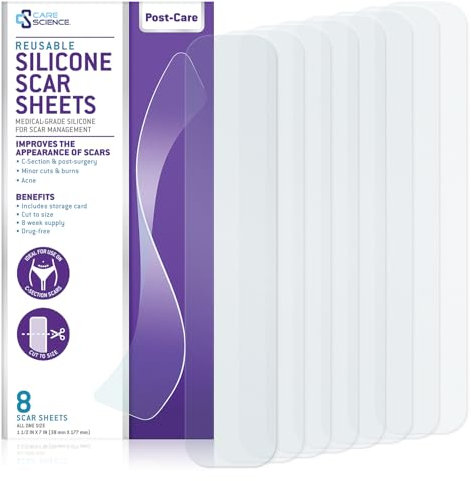 Care Science Silikon-Narbenblätter, 3,8 x 17,8 cm, 8 Karat, wiederverwendbare Narbenblätter zur Reduzierung des Auftretens von C-Abschnitten, Keloid- und Aknenarben