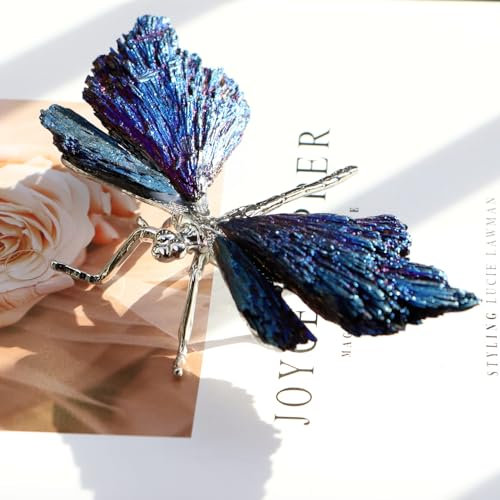 Crrezhai Blaue gefiederte Kristall-Libellen-Ornamente, silberfarben, Briefbeschwerer, Kunst, Naturstein, Insekt, Miniatur-Tiere, Schreibtisch-Dekoration