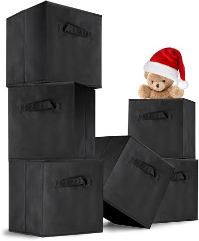 PACHIRA 6er Set Aufbewahrungswürfel aus Stoff, Aufbewahrungsbox mit Griffen, faltbare Organizer Box Ordnungsboxen für Würfelregal, Kleidungsorganizer, Stoffbox Regalkörbe, Schwarz