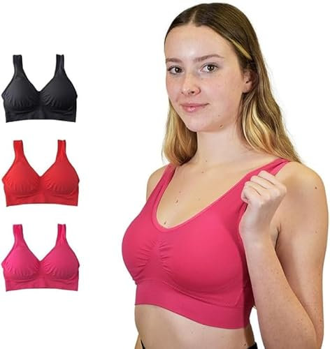 Klosis - Bequeme Drahtlose BHS, Perfekte Passform, Bruststütze und Abnehmbare Pads, Nahtlos, Vielseitig und Ideal für Sport, Schwangerschaft und Stillzeit, Set mit 3 Stück, Bis zu 5XL