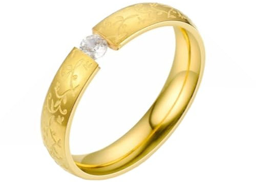 Homxi Edelstahl Ringe für Damen Gravur,Rund 4MM mit Blume und Zirkonia Ringe für Damen Gold Damenring Größe 60 (19.1)