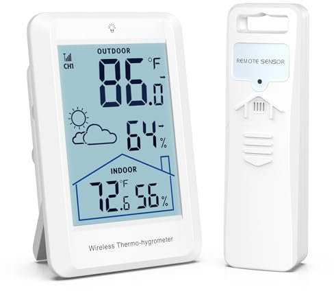 ORIA Digital Funkwetterstation mit Außensensor, Digital Thermometer Hygrometer Innen & Außen, 4 Luftfeuchtigkeit Monitor mit Wettervorhersage, Wetter-Ikone, Max/Min,℃/℉ Batteriebetrieben