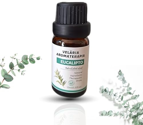 Velària Aceite Esencial de Eucalipto 100% Natural Orgánico y Puro. Aromaterapia, Humidificador Grado Terapéutico, Frasco con Goteo 10ml