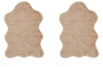 -LUXOR- living Kunstfell Coste Flauschiger Teppich Schlafzimmer - ideal zur Verwendung als Bettvorleger Schlafzimmer 2er Set 55 x 80 cm Taupe