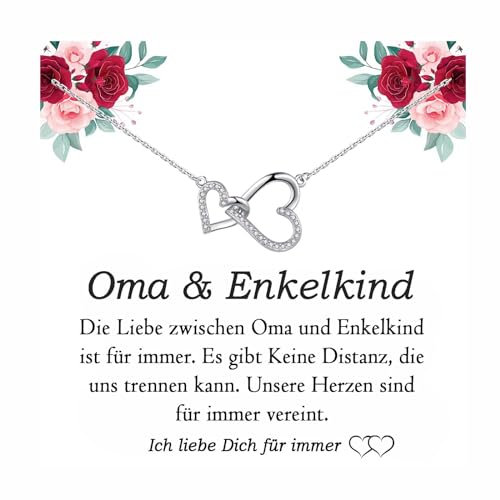 FAOMZQ Oma Geschenk, Oma Enkelkind Kette Sterling Silber Verbundener Herz Halskette Geschenke von Enkel Enkelin für Großmutter, Sinnvolle Geschenke für Oma zum Muttertag Geburtstag Weihnachten