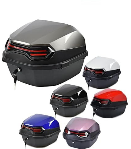 UYTOIZ Motorrad-Topcase, Haltbar Motorrad Topcase, 35L Wasserdicht Motorrad Heckkasten, Mit Sicherheitsschloss, Für Roller Mit Helm, Lagerung Aufbewahrungsbox (Farbe : Grau, Größe : 41x40x30cm)