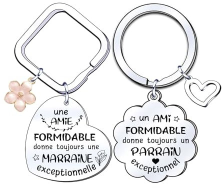 LUODAN Porte-clés Parrain Marraine - Cadeau pour Fête des Pères, Fête des Mères, Anniversaire, Noël (2)