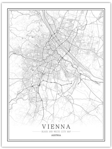 CUNNVN VIENNA 3d Drucken Weiß Stadtplan-Leinwandgemälde 50x70 cm Nordic Wohnzimmer Dekoration Leinwand Poster moderne Heimdekoration Kunstdruck geeignet für Schlafzimmer Wanddekoration