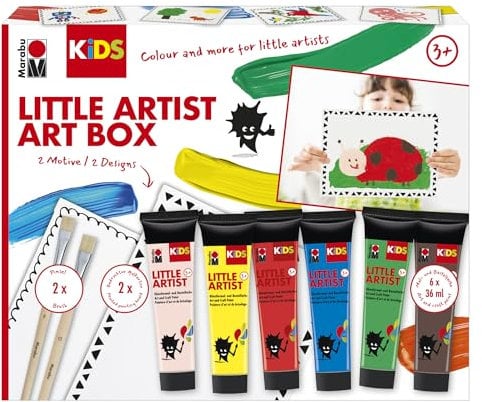 Marabu KiDS Little Artist Art Box, Mal- und Bastelbox für Kinder ab 3 Jahren, inkl. 6 x 36 ml auswaschbare Kindermalfarbe, Pinsel und Malkarton, 0305000000114