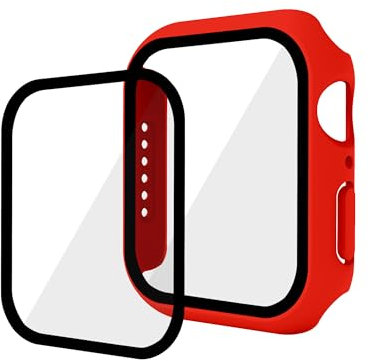 GANGANPRO 2 in 1 Design PC Custodia con Protezione Vetro Schermo Temperato per Apple Watch 4/5/6/SE,Ultrasottile Resistente Smartwatch Cover Graffi per iWatch 40mm Accessori - Rosso