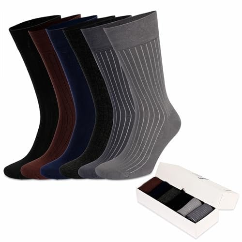 SHALAL Lot de 6 paires de chaussettes d'hiver en bambou pour homme - Super douces, respirantes, antibactériennes, chaudes - Boîte cadeau - Taille 40-46 - Résistantes - Noir - Couleurs assorties, Noir,