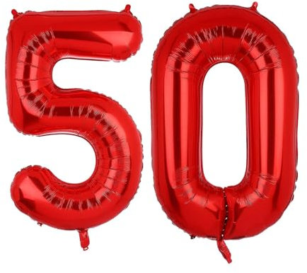 Geburtstag zahlen Luftballon 50 jahre-Rot XXL Jumbo Folienballon 40 Zoll – 101 cm Luftballons 50 Geburtstag Junge Mädchen Babyparty Geburtstagsdeko Jubiläumsparty Dekoration