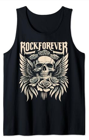 Classic Tattoo Style Skull Wings Roses ROCKFOREVER BAND Tank Top