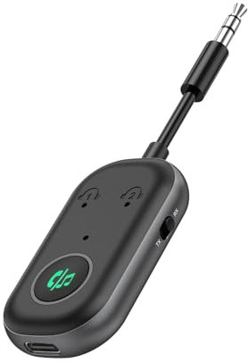 Bluetooth 5.3 Adapter Transmitter für TV Flugzeug auf 2 Kopfhörer Low Lantency, 2-in-1 Bluetooth Sender Empfänger Klinke 3,5mm für TV, Stereoanlage, Headset, Autoradio System, Aux Adapter Transmitter
