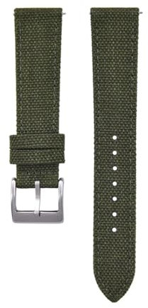 CHROONOO Segeltuch Uhrenarmband | Olivgrün - 22 mm - Schließe: Silber Gebürstet | Cordura, Leder | Ersatz-Armband