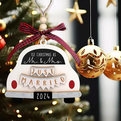 DACONGMING Decoration de Noel Interieur Cadeaux de Mariage 2D pour Les Couples Cadeaux de Mariage 2024 Pendentif en Bois l'arbre de Noël Deco Noel Interieur Maison Suspendu des Cadeaux Mariés (1PC)
