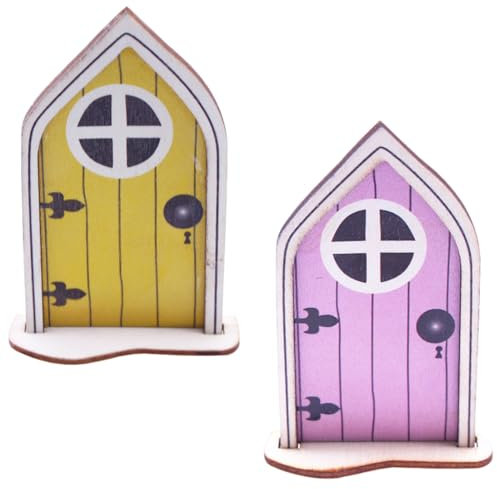NHP 2 Pcs Puerta de Muñecas de Madera,Casa de Muñecas DIY Puerta,Modelo de Puerta de Muñeca,Casa de Muñecas en Miniatura Colorida Puerta de Madera,DIY Miniature House(Rosa + Amarillo)