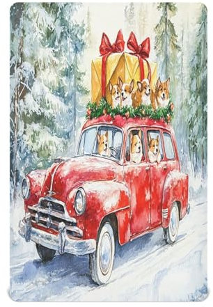 JUMBEAR Spannbettlaken für Neugeborene, Kinderwagen, Retro-Stil, Rot mit Auto und Weihnachtsmann-Korb, gemütlich und atmungsaktiv, für Kinderbett, Babywiegen, für Jungen und Mädchen, pflegeleicht,