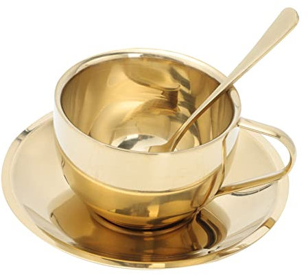 OFFSCH Golden Coffee Mug White Tea Cup Trim Stainless Steel Tea Cup Set