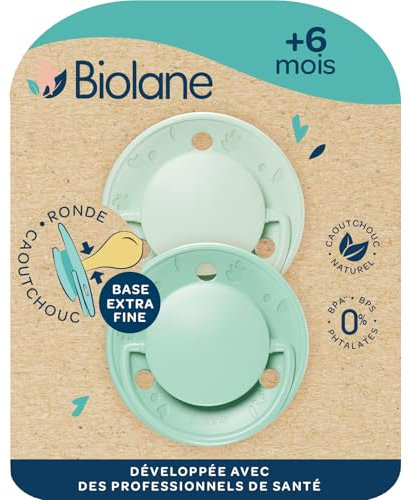 BIOLANE - Tétines rondes - Sucettes extra-fines- 6 mois et plus - Vert bicolore - Téterelle en caoutchouc naturel - Respect du développement bucco-dentaire- Douces et confortables