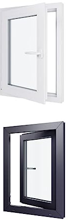 Finestra in PVC bicolore con triplo vetro, tirante sinistro, bianco e antracite, LxH: