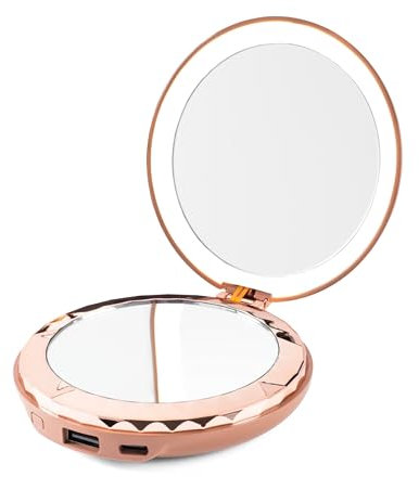 HALO Beauty Compact - Miroir de Poche et 5k Power Bank - 3-en-1 Lumière, Miroir et Power Bank - Chargeur de téléphone Portable USB-C - Jusqu'à 2X Charges (Sable)