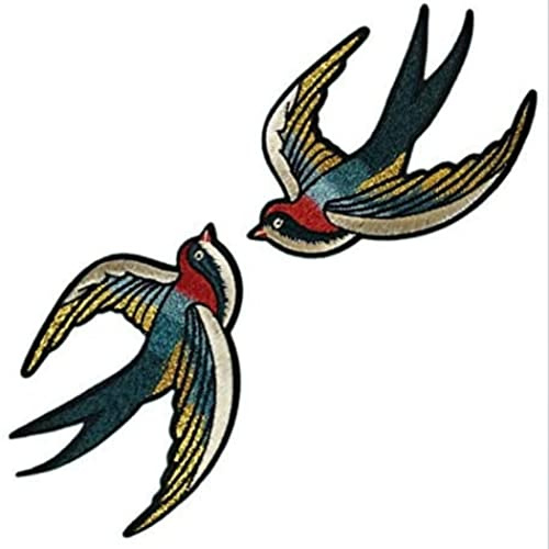 Embroidered Patches Retro Swallows Birds Iron On Patches DIY Sewing Sticker Clothes 1Pair