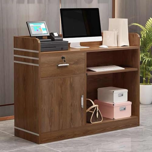Moderner Empfangstisch aus Holz mit Theke und Stauraum, idealer Kassen- und Willkommensschreibtisch für Lobbys, Salons, Einzelhandelsgeschäfte und Empfangsräume, Dunkelbraun, 80 cm