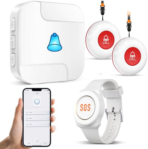 ChunHee WiFi Notrufknopf für Senioren Notfallarmband Emergency Alert System für Senioren Patienten Behinderte Ältere (unterstützt nur 2.4GHz Wi-Fi) (1*Empfänger + 1 Taste + 1*Armband)