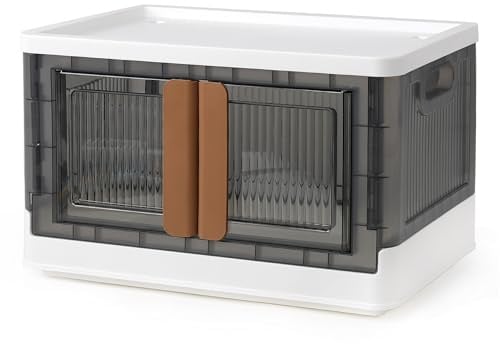 CALIYO Aufbewahrungsbox mit Deckel, 45 L Stapelbare Aufbewahrungsboxen Kisten Aufbewahrung mit Deckel Faltbare Aufbewahrung mit Türen und Rollen für Hause
