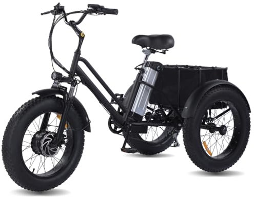 Broobey Erwachsenes Dreirad elektrisches 3-Rad-Fahrrad für Eltern Lastenfahrrad 20 * 4, Dreirad für senioren 70km Lange Reichweite, Unterstützung 150Kg, 48V*15Ah Batterien