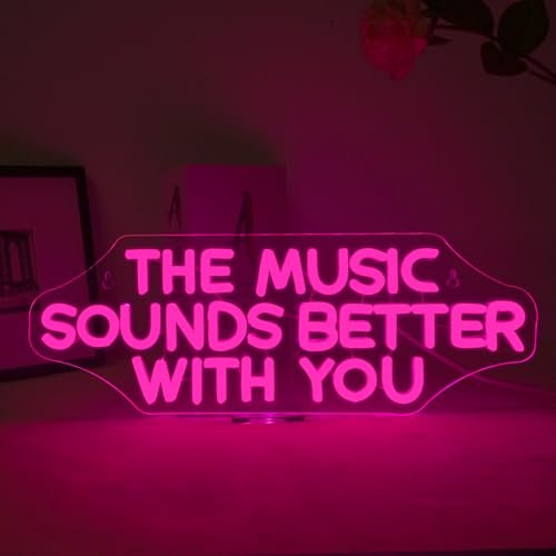 ineonlife The Music Sounds Better with You Neon Schild, Music Led Schild für Wand Dekor, Brief Neon Sign Zeichen für Musikstudio, Klassenzimmer,Party,Bar,Schlafzimmer