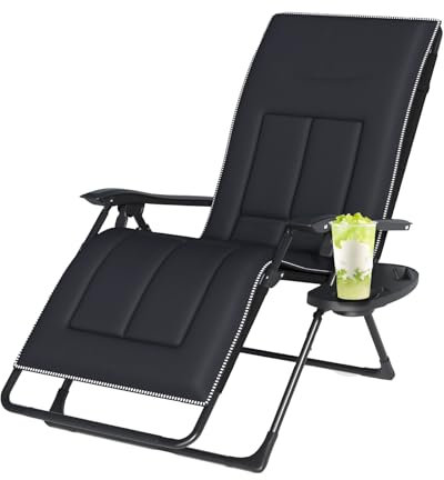 JHYCCDD Klappbare Gartenliege, Relaxsessel Garten, Sonnenliege Klappbar mit Verstellbare Rückenlehne, 150 KG Belastbar, Liege Garten mit Getränkehalter, Gartenliege für Balkon Strand Campingplätze