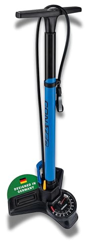 CONTEC Handkompressor Air Support Boost, 71cm, aus Aluminium und Stahl, 11 bar/160 psi, vor allem für Tubeless Reifen, inkl. Stahlfuß, 1 Stück, schwarz/Riviera blau