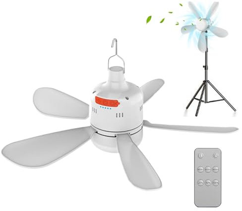 Genérico Ventilador De Techo De Campamento, Ventilador De Patio Al Aire Libre Con Luz Ligera Y Control Remoto: Velocidad Ajustable, Dispositivo Recargable Para Pergola RV