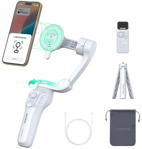 COMITOK Solo per iPhone, MOGO [certificato Apple MFi] stabilizzatore cardanico per iPhone stabilizzatore per registrazione video, controllo nativo della fotocamera da remoto e Apple Watch