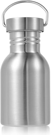 Volhoply 380ml Uninsulated Single Walled Water Bottle, Stainless Steel Reusable Water Bottles with Handle, BPA Free & Plastic Free 18/8 304 Metal Water Bottles for Camping, Hikers, Cyclists