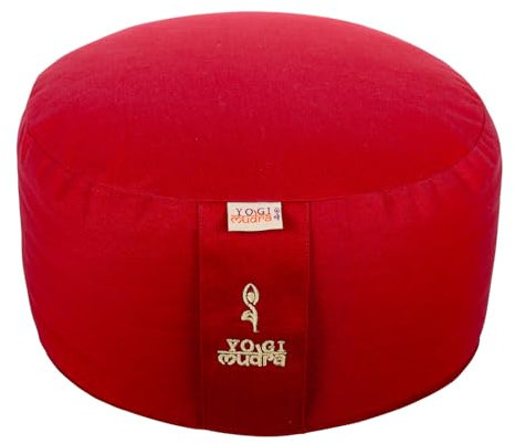 Yogakissen rund 33x20cm – Meditationskissen mit Bio-Dinkelfüllung aus Deutschland, waschbarer Bezug aus 100 % Baumwolle, mit Tragegriff, Kordelzug, Flap & Inlett mit Reißverschluss (Rot)