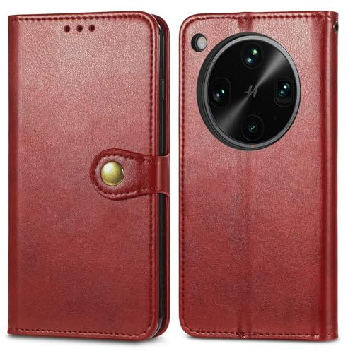 COQUE Hülle für Oppo Find X8s Ultra Handyhülle, Stoßfeste Leder Brieftasche Buch Klapphülle mit Kartensteckplatzhalter Rundschnalle Schutzhülle, Cover für Oppo Find X8s Ultra-Rot