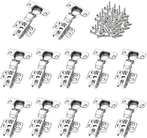 Charniere Porte Placard, 12 Pièces Charnieres Porte Placard 110 Degré Complètement, Soft Close Charnieres avec Amortisseur Hydraulique, Charniere Porte Cuisine avec Vis (Demi Recouvrement)